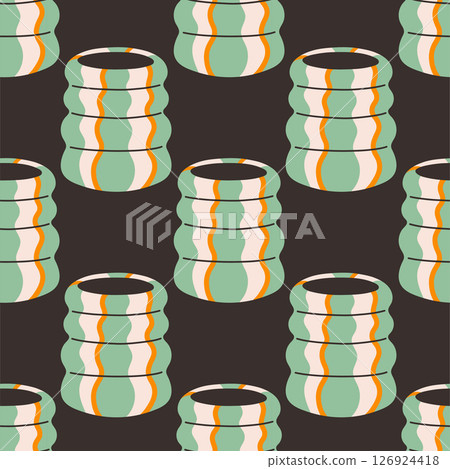 Vector seamless pattern of ceramic vase with abstract design. Cartoon illustration isolated on a black background. 126924418