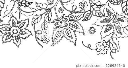 Coloring book. Seamless border of abstract flowers. Vector line illustration. Coloring book. Seamless border of abstract flowers. Vector line illustration. 126924640
