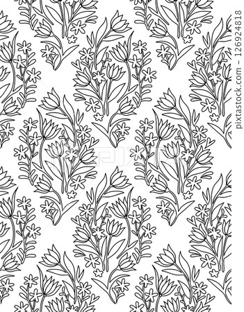 Coloring book. Seamless pattern with rhombus of abstract outline flowers. Tile. Vector line illustration. Outline 126924818