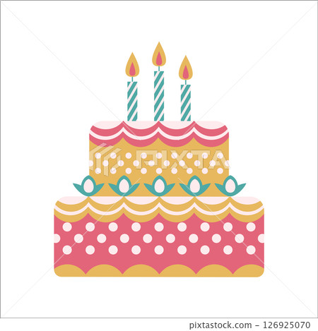 Colorful birthday cake. Three tier cake with decorative frosting 126925070