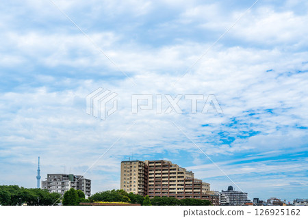 June landscape with apartment building and Skytree June landscape with apartment building and Skytree 126925162