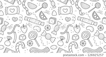 Hand drawn sweets and candies seamless pattern Hand drawn sweets and candies seamless pattern 126925257