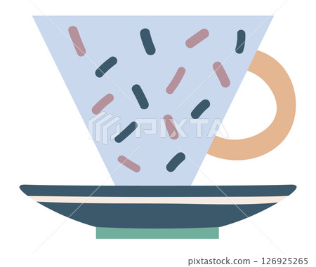 Contemporary coffee cup adorned with an abstract confetti pattern, resting elegantly on a matching saucer, embodying modern tableware design and celebrating coffee culture Contemporary coffee cup adorned with an abstract confetti pattern, resting elegantly on a matching saucer, embodying modern tableware design and celebrating coffee culture 126925265