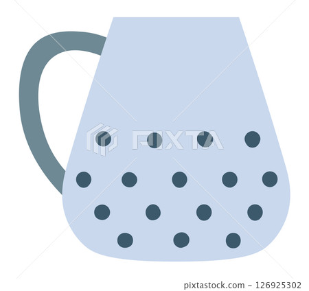 Light blue dotted jug with dark blue handle and dots represents a simple yet stylish kitchenware item, perfect for serving beverages or adding a touch of elegance to table setting Light blue dotted jug with dark blue handle and dots represents a simple yet stylish kitchenware item, perfect for serving beverages or adding a touch of elegance to table setting 126925302