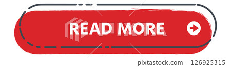Red rounded rectangle button with a right arrow inviting to read more content on a website or online platform, useful for web designers and developers 126925315