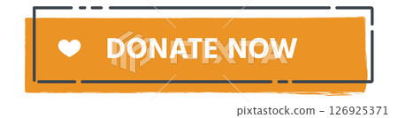 Bright orange rectangular button featuring a heart shape and the phrase donate now, promoting acts of generosity and encouraging support for charitable causes and philanthropy 126925371
