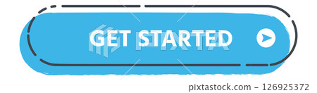 Light blue rounded rectangular button featuring a play symbol, inviting users to engage with new activities, subscriptions, or software applications on various online platforms 126925372