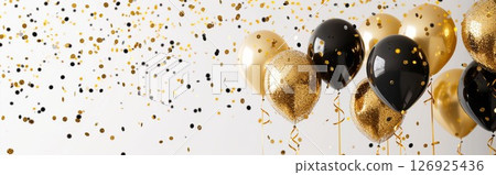 Golden balloons on a white background. Festive background. generative ai. 126925436