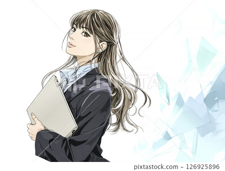 一位年輕女子拿著筆記型電腦的插圖素材 126925896