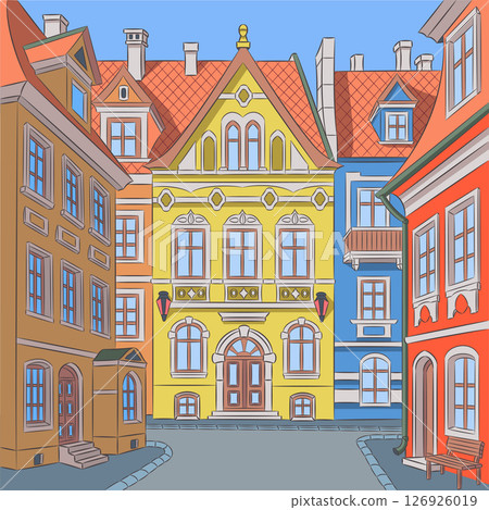 Colorful historic buildings in Prague Czech Republic 126926019