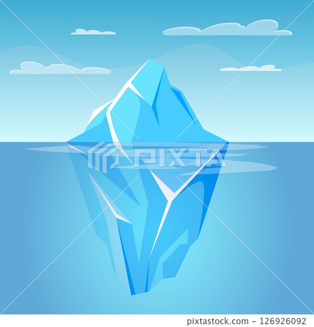 Underwater iceberg. Ice berg floating in sea water, glacier tip and underwater part arctic ocean mountain polar rock antarctic climate concept cartoon vector illustration Underwater iceberg. Ice berg floating in sea water, glacier tip and underwater part arctic ocean mountain polar rock antarctic climate concept cartoon vector illustration 126926092