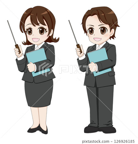 一位西裝革履的男士和女士解釋 一位西裝革履的男士和女士解釋 126926185