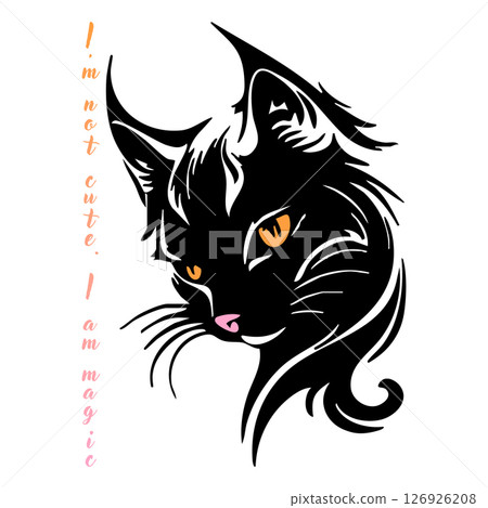 Mysterious black cat with bright orange eyes, illustration, vector Mysterious black cat with bright orange eyes, illustration, vector 126926208
