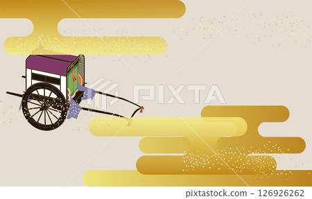 An illustration of a oxcart, a historical vehicle used by the Japanese nobility. 126926262