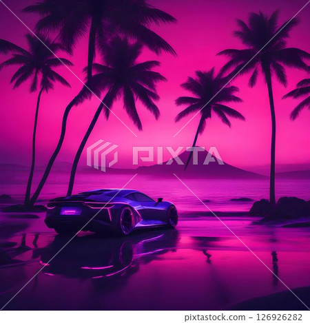 car on the beach in cyberpunk style 2 126926282