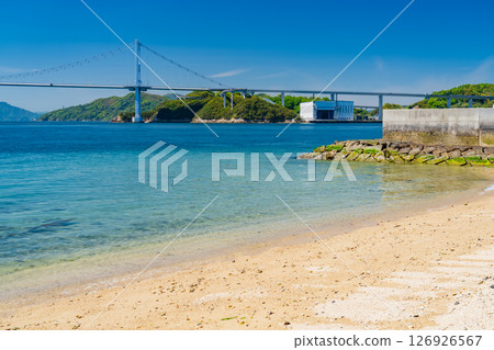 Ehime Prefecture: Coastline overlooking the Kurushima Kaikyo Bridge Ehime Prefecture: Coastline overlooking the Kurushima Kaikyo Bridge 126926567