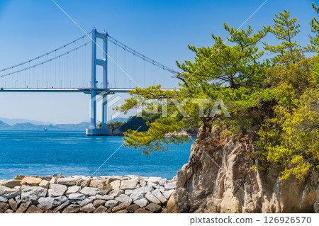 Ehime Prefecture: Coastline overlooking the Kurushima Kaikyo Bridge Ehime Prefecture: Coastline overlooking the Kurushima Kaikyo Bridge 126926570
