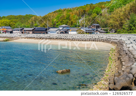 Ehime Prefecture: Coastline overlooking the Kurushima Kaikyo Bridge 126926577