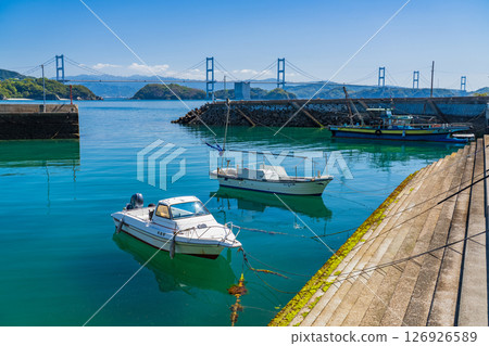 Ehime Prefecture: Coastline overlooking the Kurushima Kaikyo Bridge 126926589
