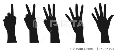 A collection of black silhouettes of hands. Hands counting from one to five. Vector illustration 126926595