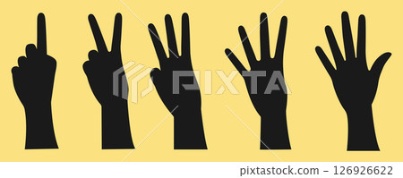 A collection of black silhouettes of hands. Hands counting from one to five. Vector illustration A collection of black silhouettes of hands. Hands counting from one to five. Vector illustration 126926622