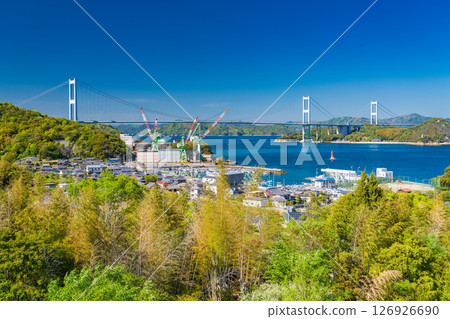 <愛媛郡>眺望來島海峽大橋的今治街道 126926690