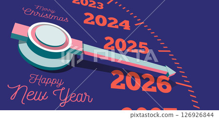 Congratulations on the New Year 2026 on the background of the speedometer counter. Vector 126926844