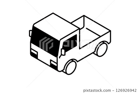 Vehicle icon, simple and cute isometric black and white line icon of a light truck without a hood Vehicle icon, simple and cute isometric black and white line icon of a light truck without a hood 126926942