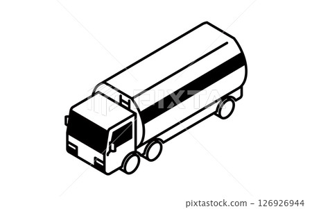 Vehicle icon, simple and cute isometric black and white line icon of a tanker truck Vehicle icon, simple and cute isometric black and white line icon of a tanker truck 126926944