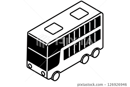 Vehicle icon, simple and cute isometric black and white line icon of a double-decker bus 126926946