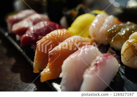 Assorted Sushi Platter with Nigiri and Rolls Assorted Sushi Platter with Nigiri and Rolls 126927197