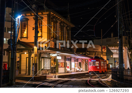 Night view of Dogo Onsen Station, Ehime Prefecture 126927293