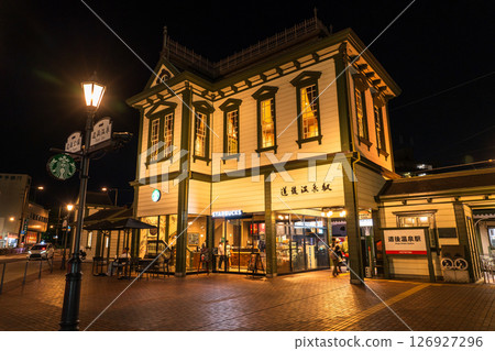 Night view of Dogo Onsen Station, Ehime Prefecture 126927296