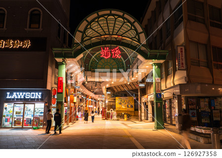 Ehime Prefecture: Night view of Dogo Shopping Street Ehime Prefecture: Night view of Dogo Shopping Street 126927358