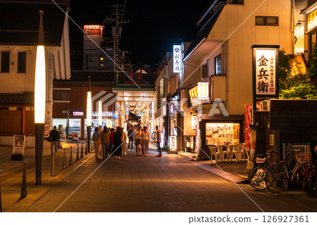 Ehime Prefecture: Night view of Dogo Shopping Street Ehime Prefecture: Night view of Dogo Shopping Street 126927361