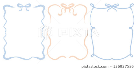 Line art frame with bow, ribbon. Includes decorative borders, swirls, and flourishes for invitations, cards, and banners. Suitable for wedding, anniversary, birthday, and party templates. Line art frame with bow, ribbon. Includes decorative borders, swirls, and flourishes for invitations, cards, and banners. Suitable for wedding, anniversary, birthday, and party templates. 126927586