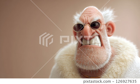 Animated Elderly Man With Bold Expression Wearing Round Glasses 126927635