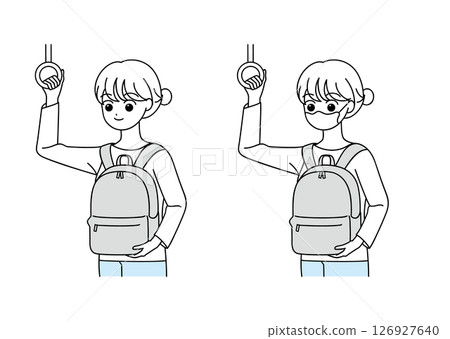 Illustration set of a woman riding a train Illustration set of a woman riding a train 126927640