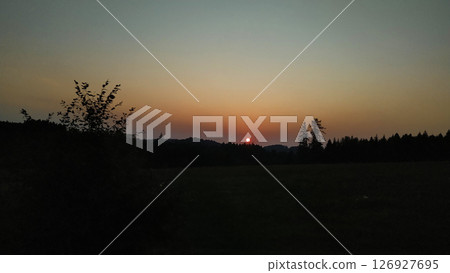 Sunset over snezka mountain from hajnice, czech republic, krkonose national park in august 126927695