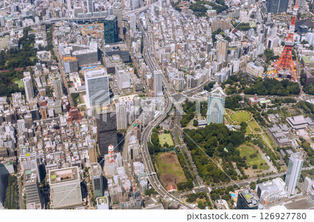 東京港區赤羽橋十字路口附近的鳥瞰圖 126927780