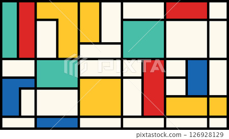 Geometric yellow,red, white, blue, black design. Bauhaus style retro pattern design.Vector illustration Geometric yellow,red, white, blue, black design. Bauhaus style retro pattern design.Vector illustration 126928129