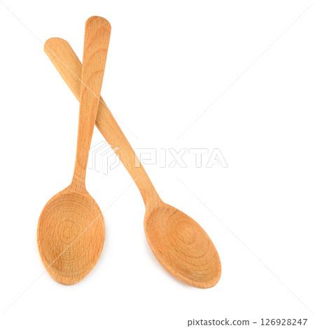 Wooden spoons isolated on white. Free space for text. Wooden spoons isolated on white. Free space for text. 126928247