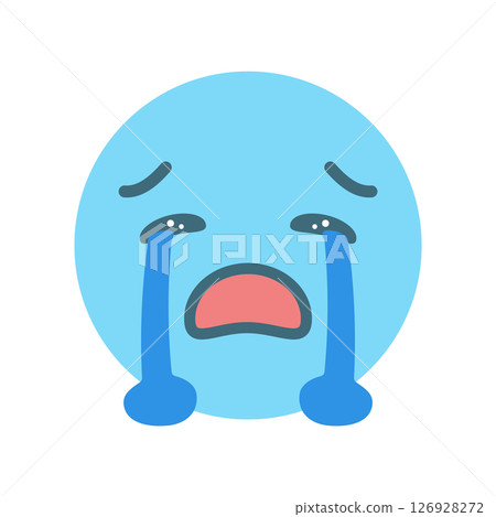 Crying face emoji with tears falling like a waterfall - Sad, sobbing, painful, shocked, etc. 126928272