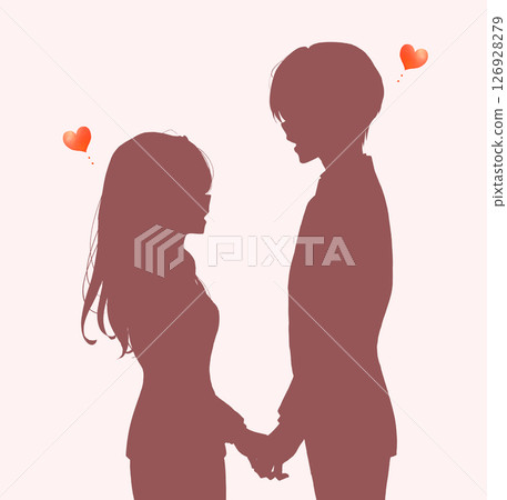 Male and female business people facing each other, love, holding hands, silhouette 126928279
