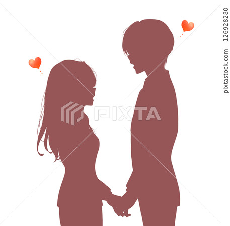 Male and female business people facing each other, love, holding hands, silhouette 126928280