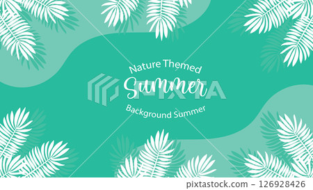 Palm leaves and soft green tones background illustration Palm leaves and soft green tones background illustration 126928426