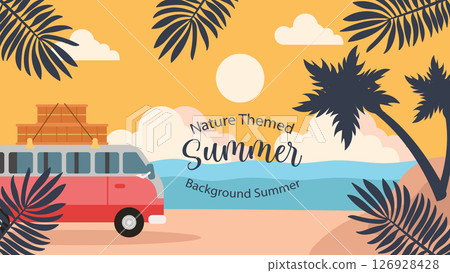 ummer Nature Background with Abstract Shapes and Palm Leaves 126928428