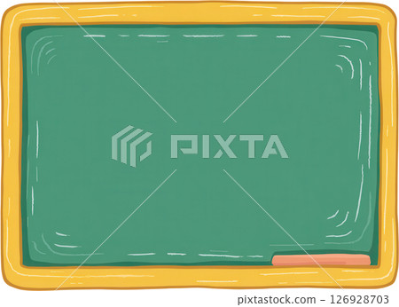 Green chalkboard with wooden frame and eraser, clean surface ready for teaching or drawing in classroom or educational setting Green chalkboard with wooden frame and eraser, clean surface ready for teaching or drawing in classroom or educational setting 126928703