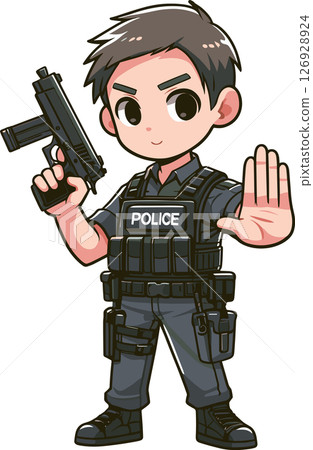 Illustration of a police officer with a gun 126928924
