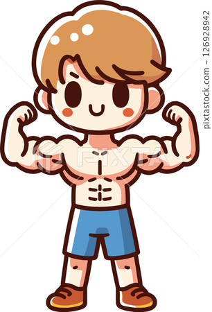 一名男子炫耀他的肌肉的插圖 126928942